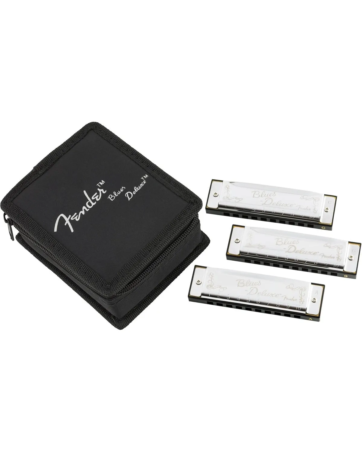 Fender Blues Deluxe Harmonicas, 3-Pack with Case
