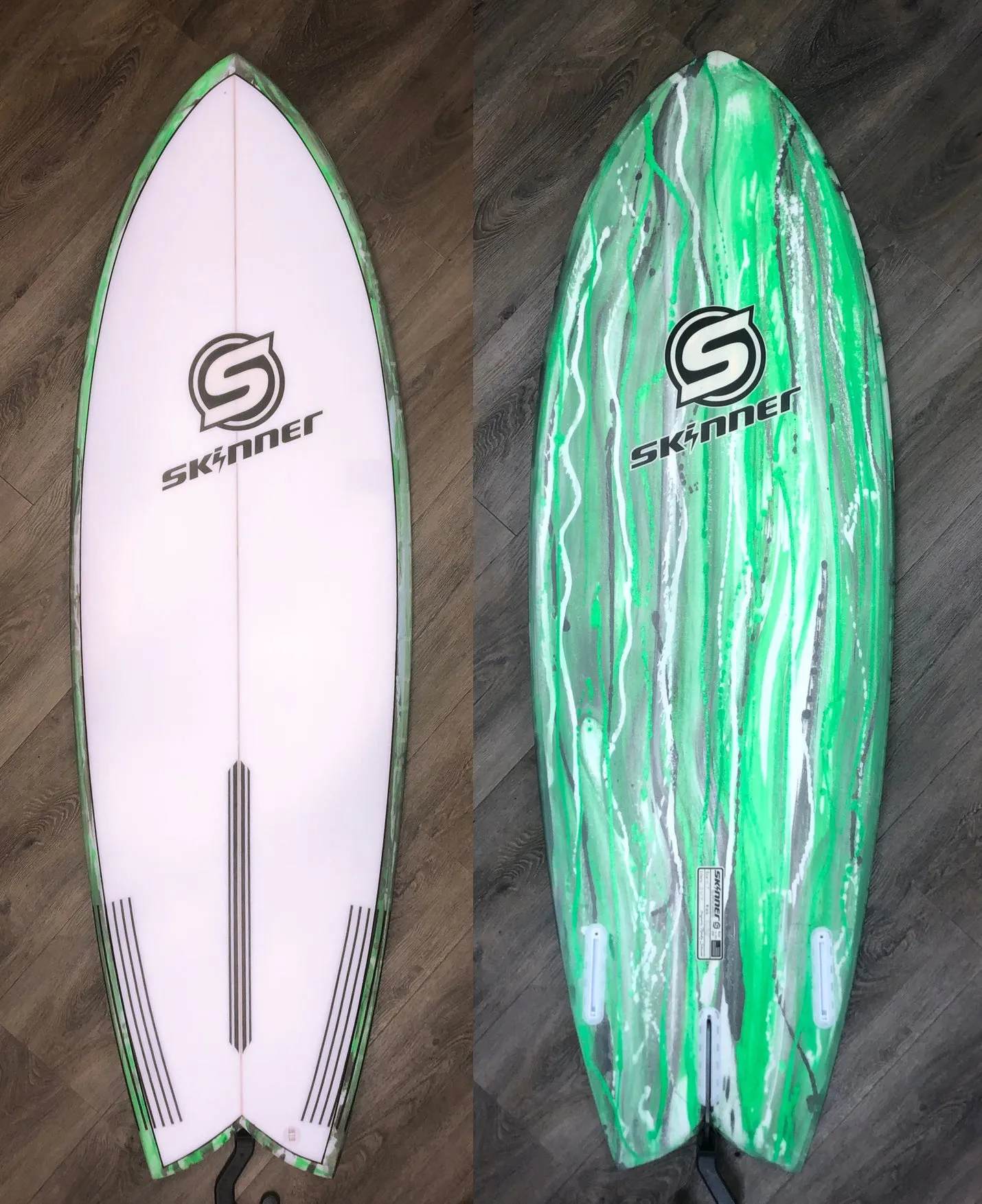 SOLD  Skinner 5'7 True Fish  21.25 x 2 11/16 34.02 L Twin Fin with 3rd box Epoxy