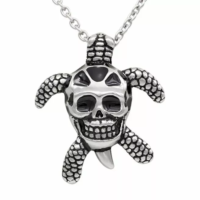 Steampunk 316l Stainless Steel Tortoise Skull Necklace With Black Epoxy - Style